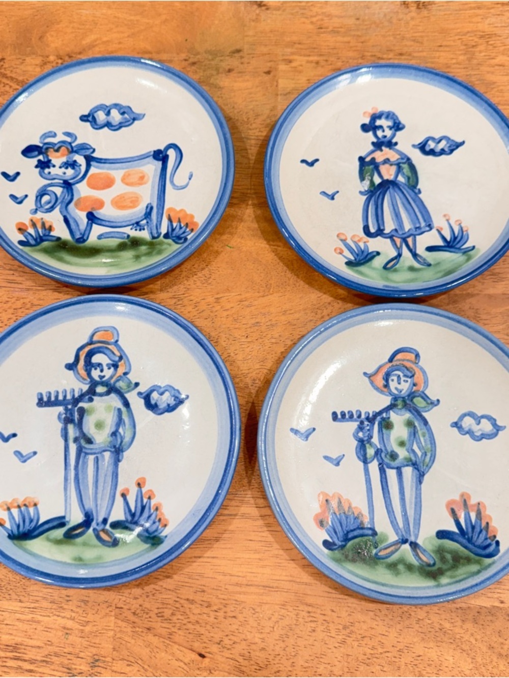 Set Of 4 M.A. Hadley Pottery Plates 6.25” Salad Dessert Bread Cow Country Farm